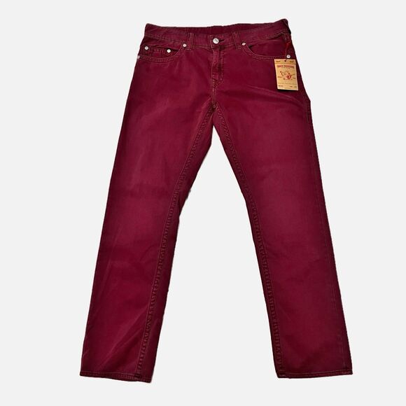True Religion Slim Burgandy Denim Jeans Size 36 X 33 NWT